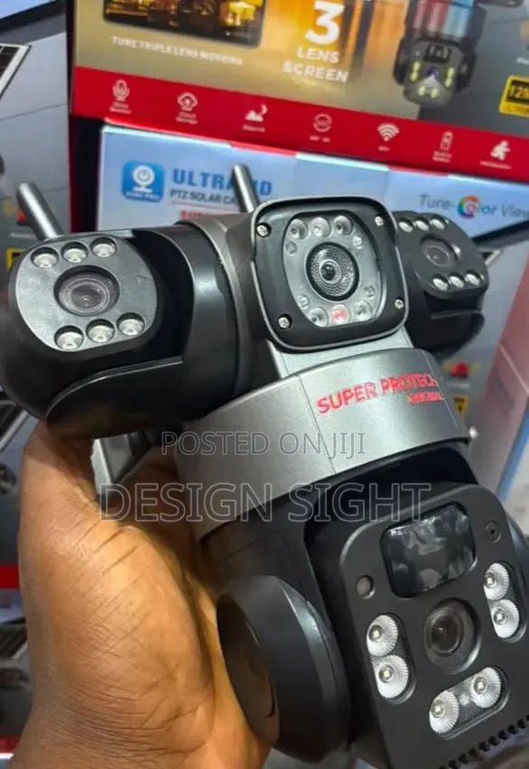 Solar Powered Triple Lens PTZ CCTV Security Camera – Outdoor Wire