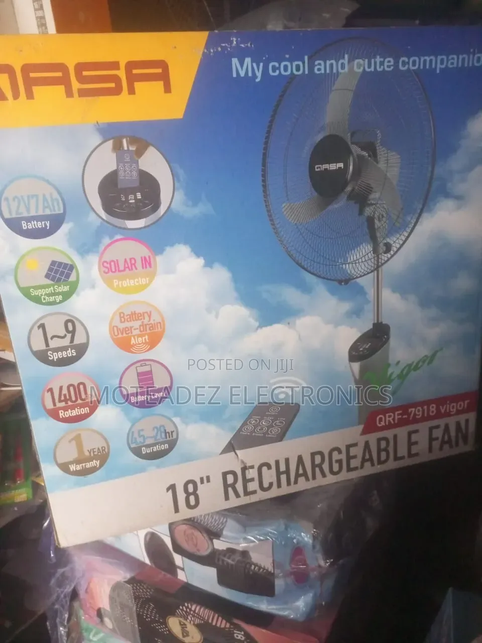 Qasa 18inches Strong Rechargeable Standing Fan With Remote Control