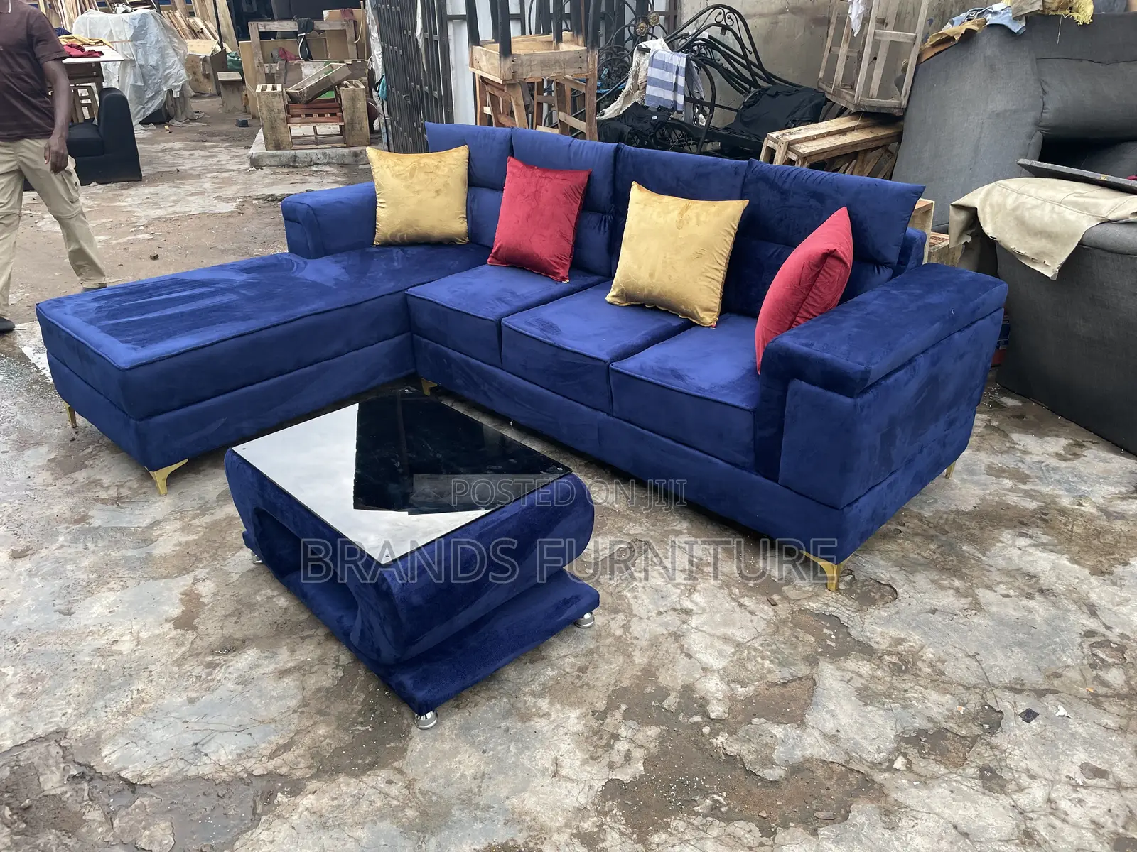 Quality Blue Sofa Lshap With Center Table