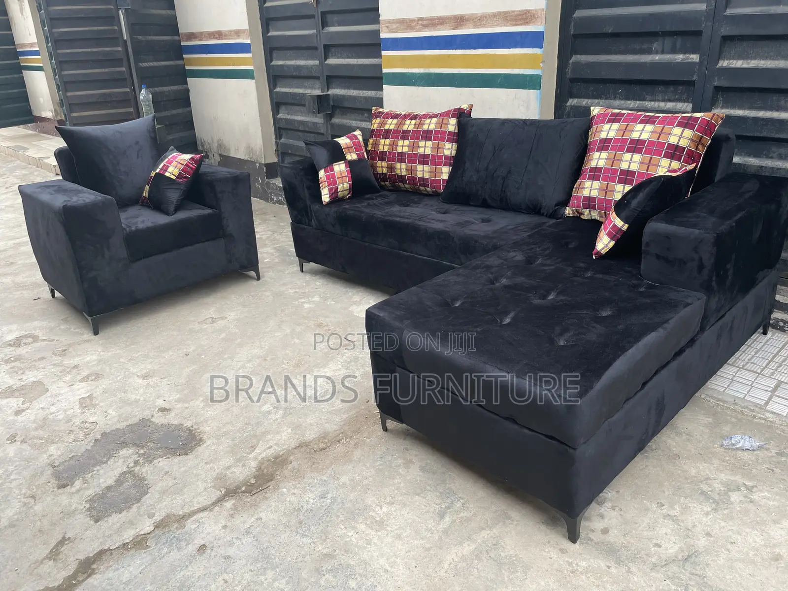 Quality Black Lshap Sofa With Single Seater N Troll Pillows