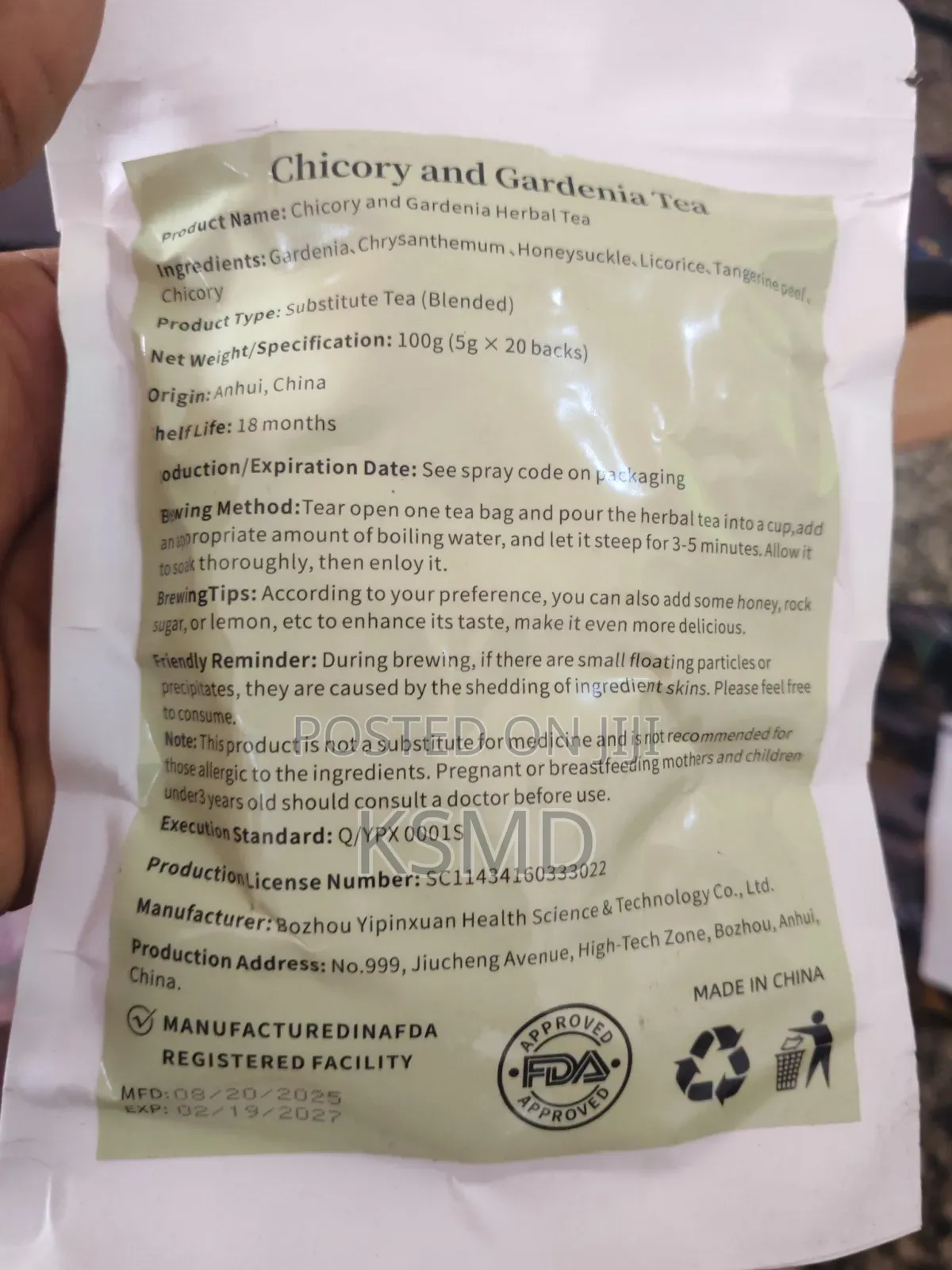 Chicory and Gardenia Tea 20 Bags
