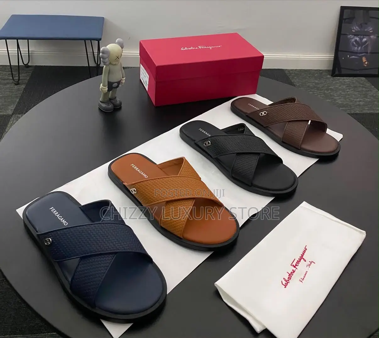 Ferragamo Quality Luxury Men Genuine Leather Slippers