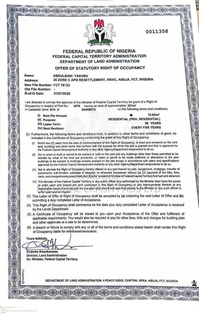 Breaking News!!Buildable FCDA Allocation in Jabi Dakibiyu