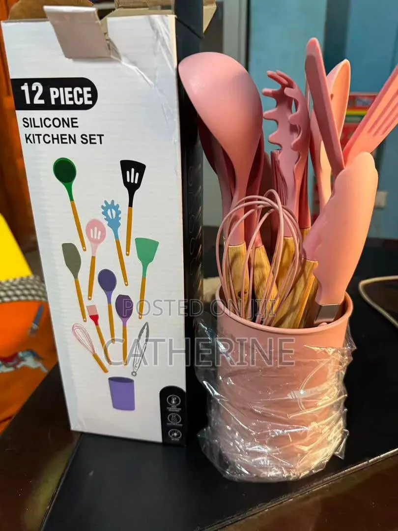 12-Piece Silicone Utensil Set With Wooden Handles Holder