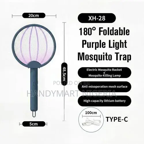 2-in-1 Foldable Mosquito Killer – 180° Adjustable Electric Fly Swatter