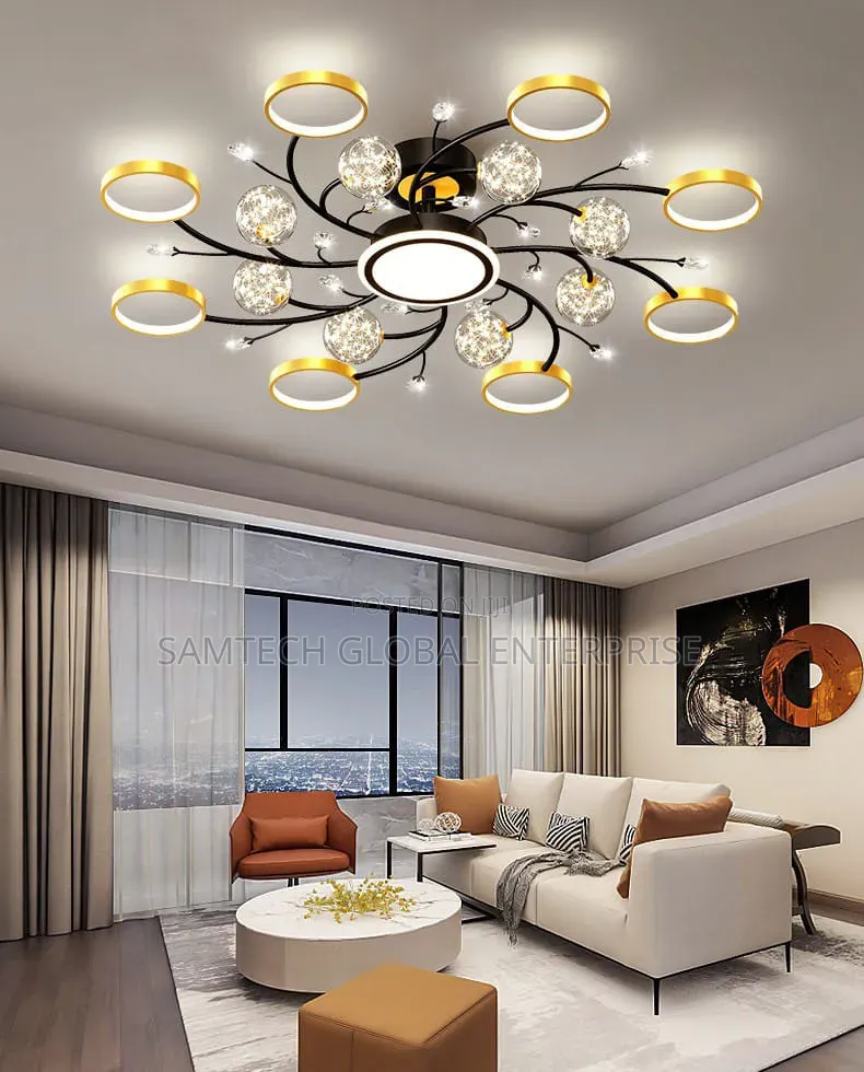 Luxury Modern LED Ring Crystal Chandelier – Black Gold Finish