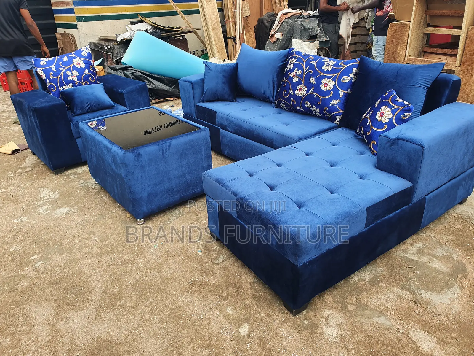 Blue Quality Lshap Sofas Center Table With Single Seater