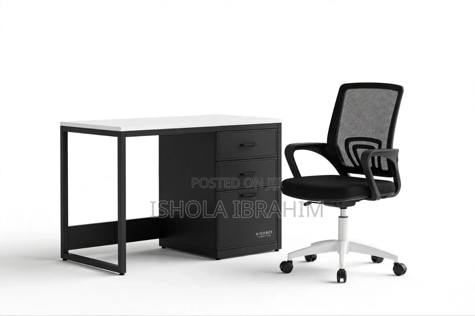 Iron Leg and Three Drawer Office Table and Rolling Chair Available