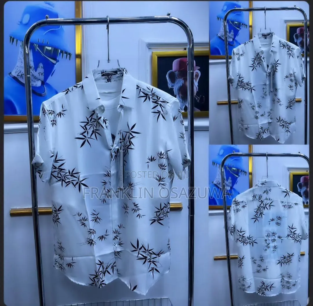 Men's Premium Tropical Print Short Sleeve Shirt – White Black