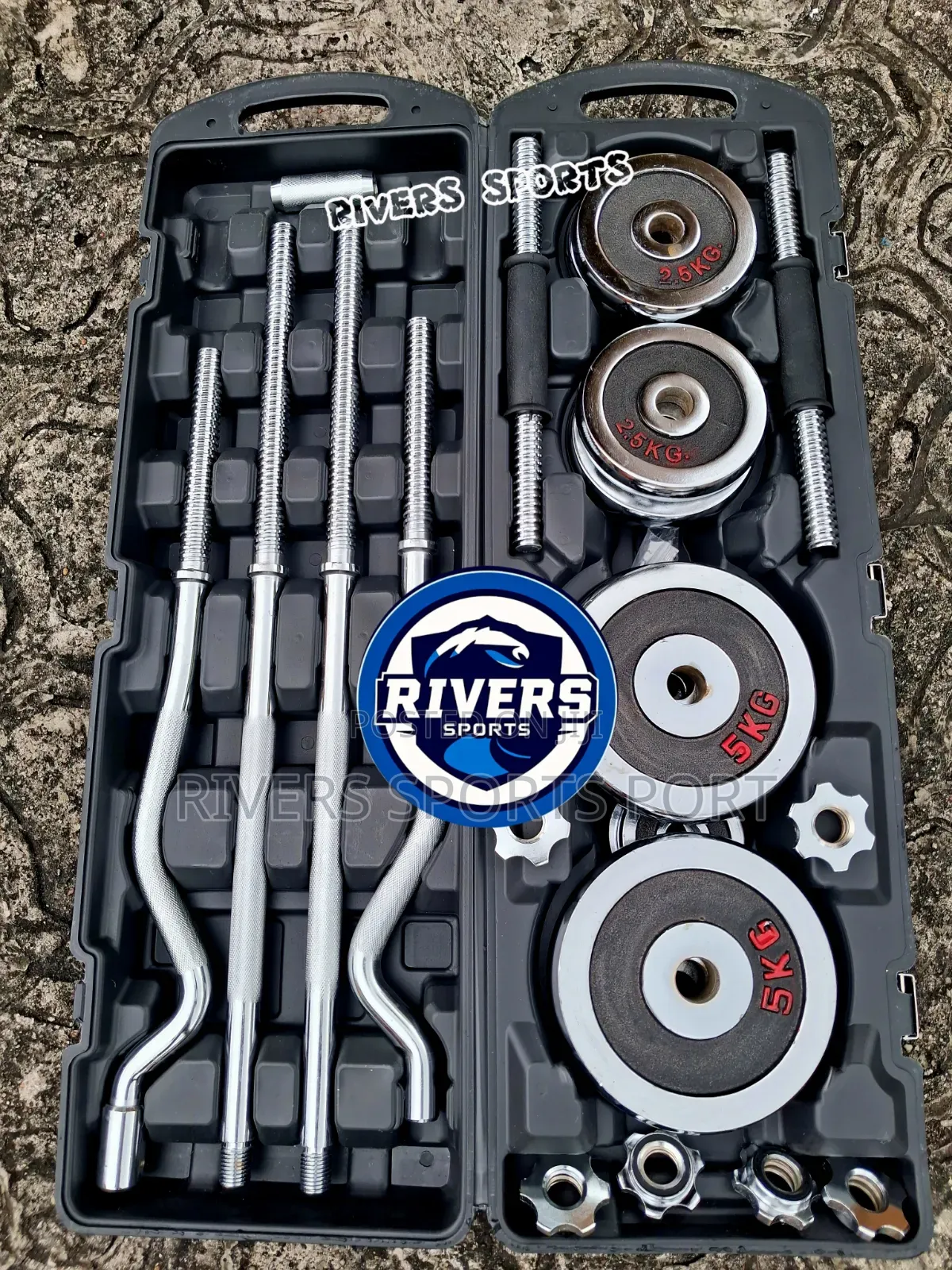 4in1 55kg Adjustable Chrome Dumbbell and Barbell Set With Z Bar, Box