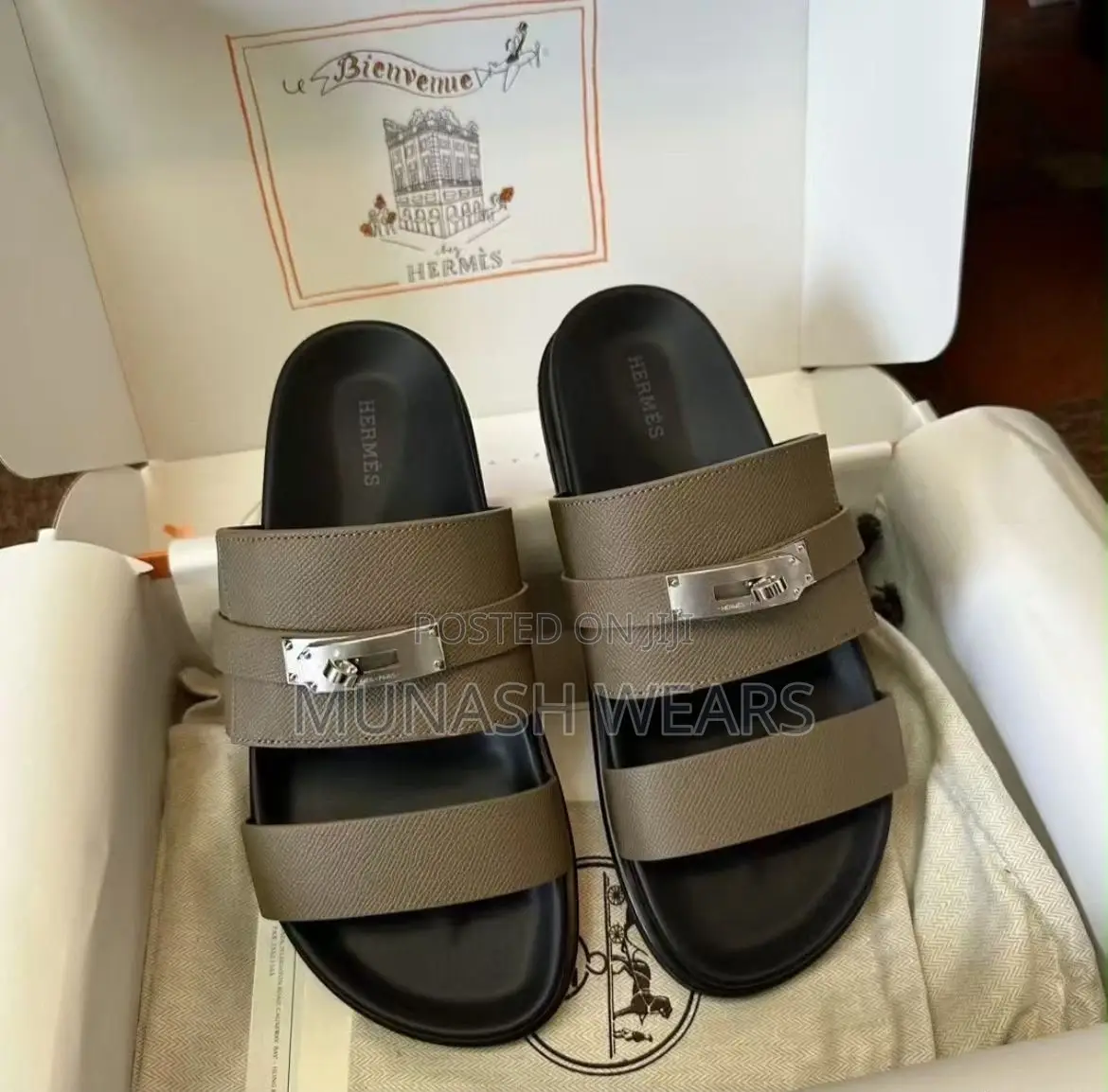 Luxury Hermes Calfskin Leather Slipers 40-46 Available