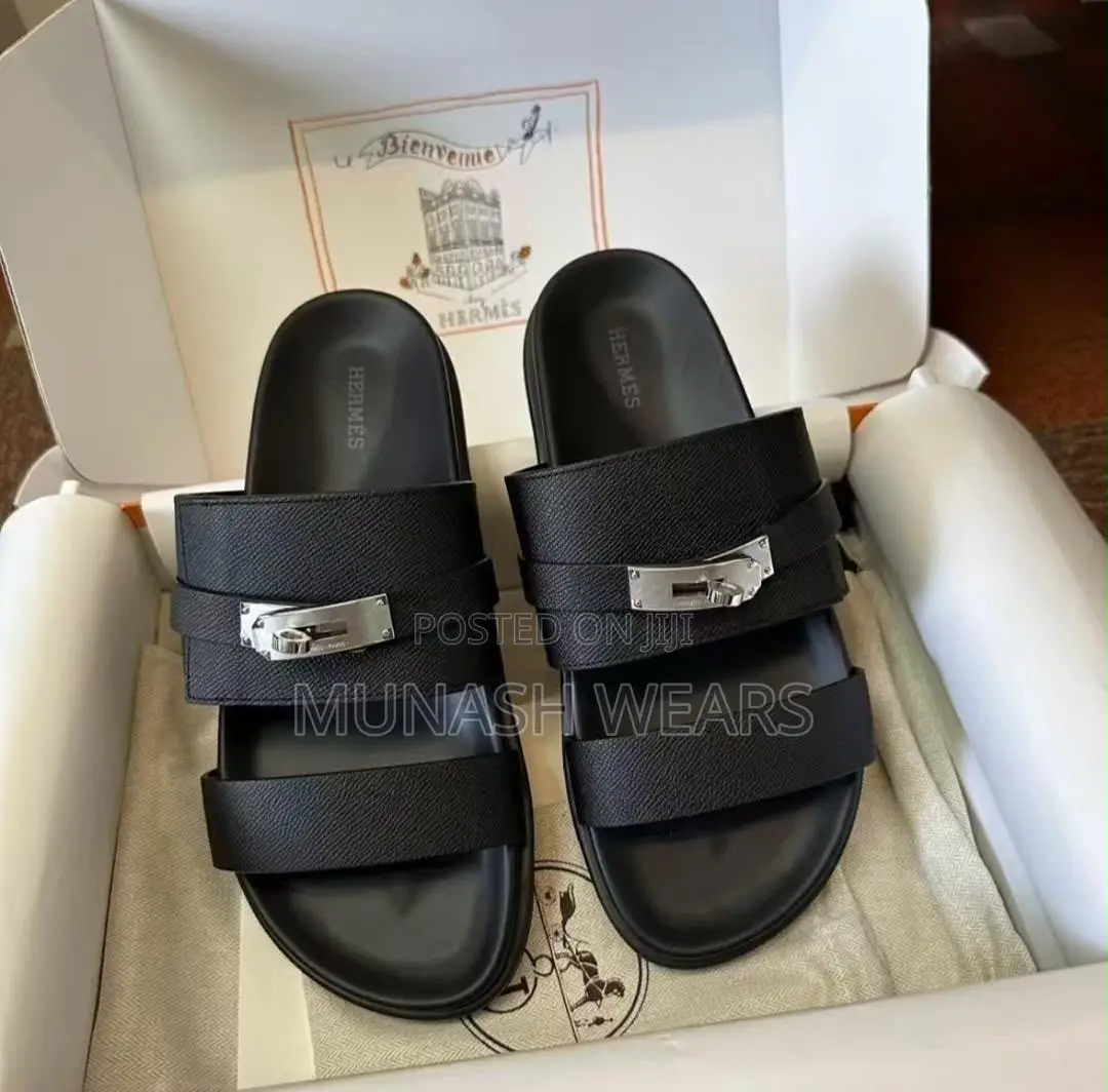 Luxury Hermes Calfskin Leather Slipers 40-46 Available