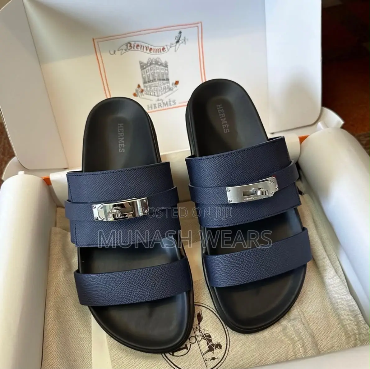 Luxury Hermes Calfskin Leather Slipers 40-46 Available