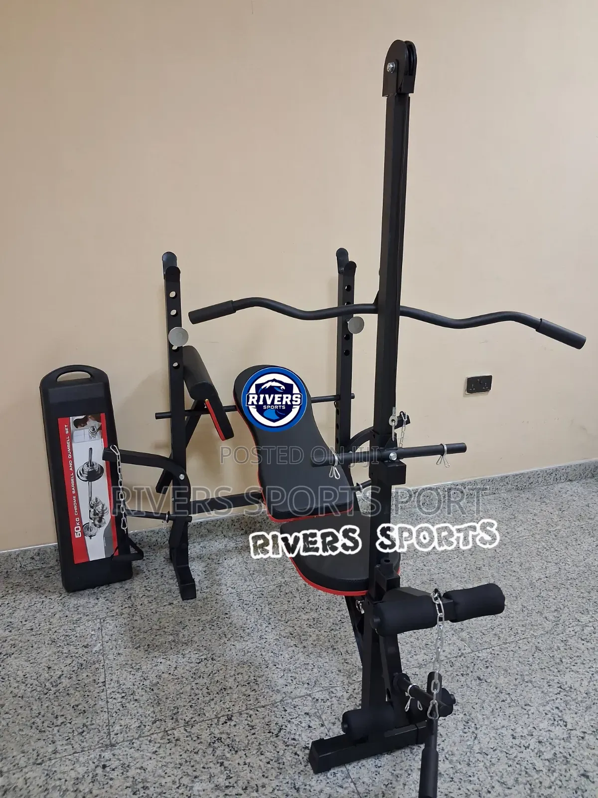 NEW Weight Bench Press With Latpull & 50kg DUMBBELL AND BARBELL SET
