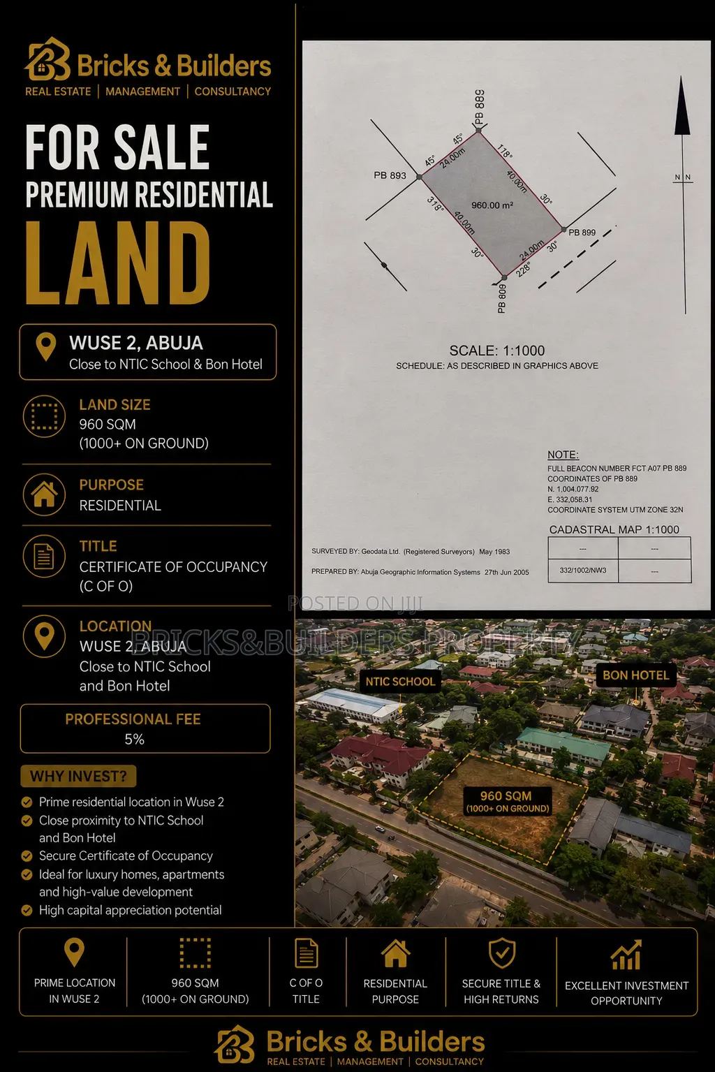 960sqm Residential Land With C of O in Wuse2 Near NTIC SCH Bon Hotel