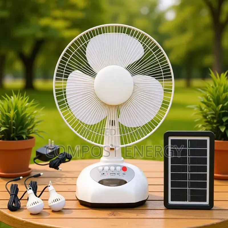 Rechargeable Table Fan With 2bulbs and Panel
