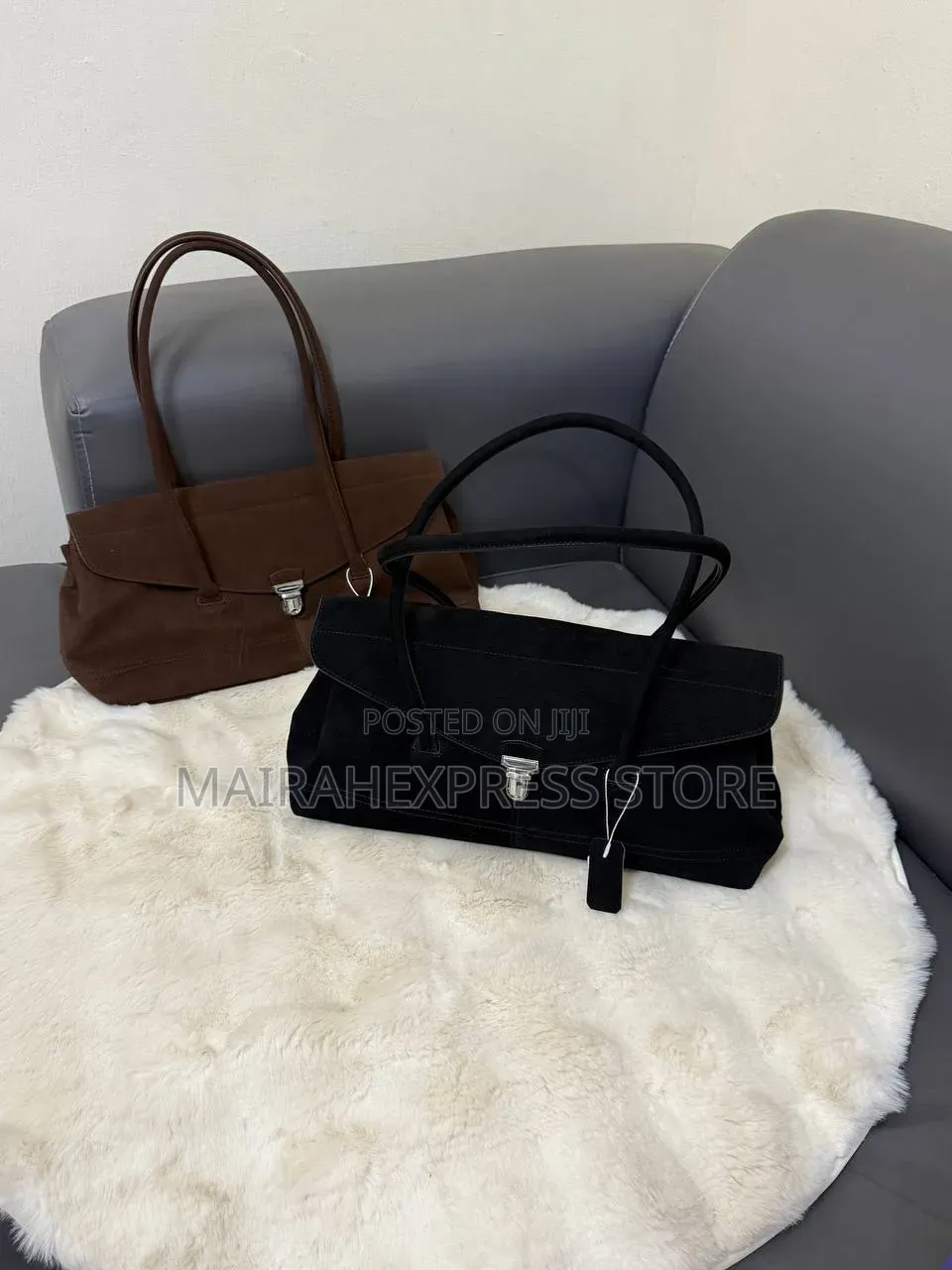 Luxe Genuine Leather Lock-Accent Baguette Shoulder Bag