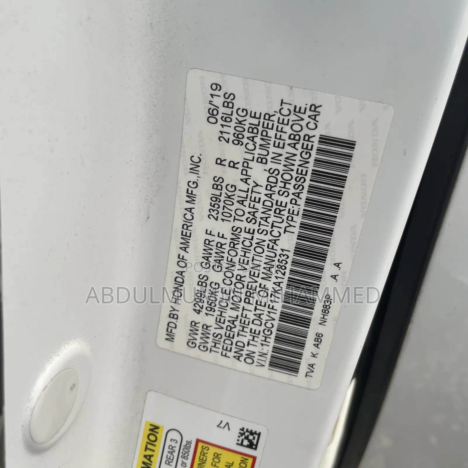 Honda Accord 2019 White
