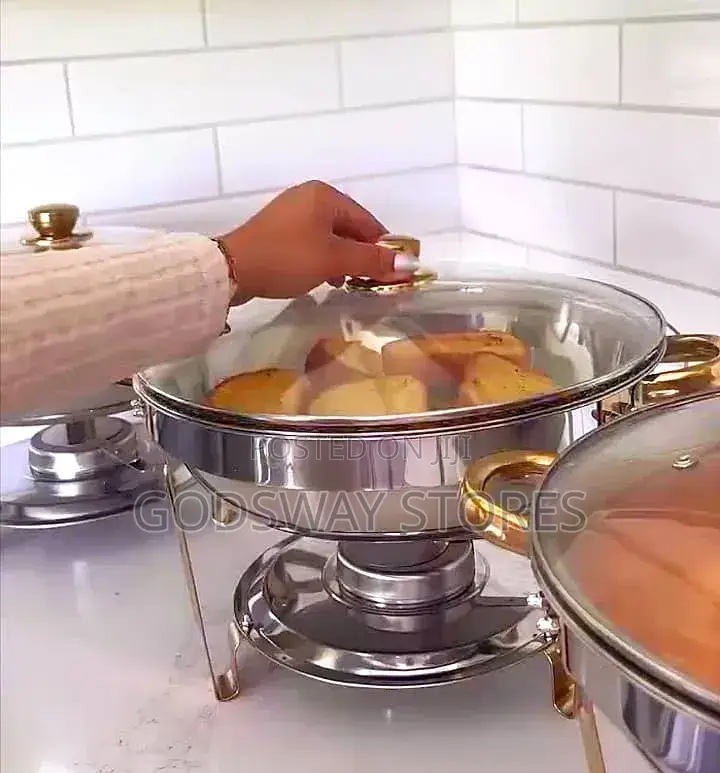 Warmounts 5.5L Round Chafing Dish Set With Glass Lid for Buffet