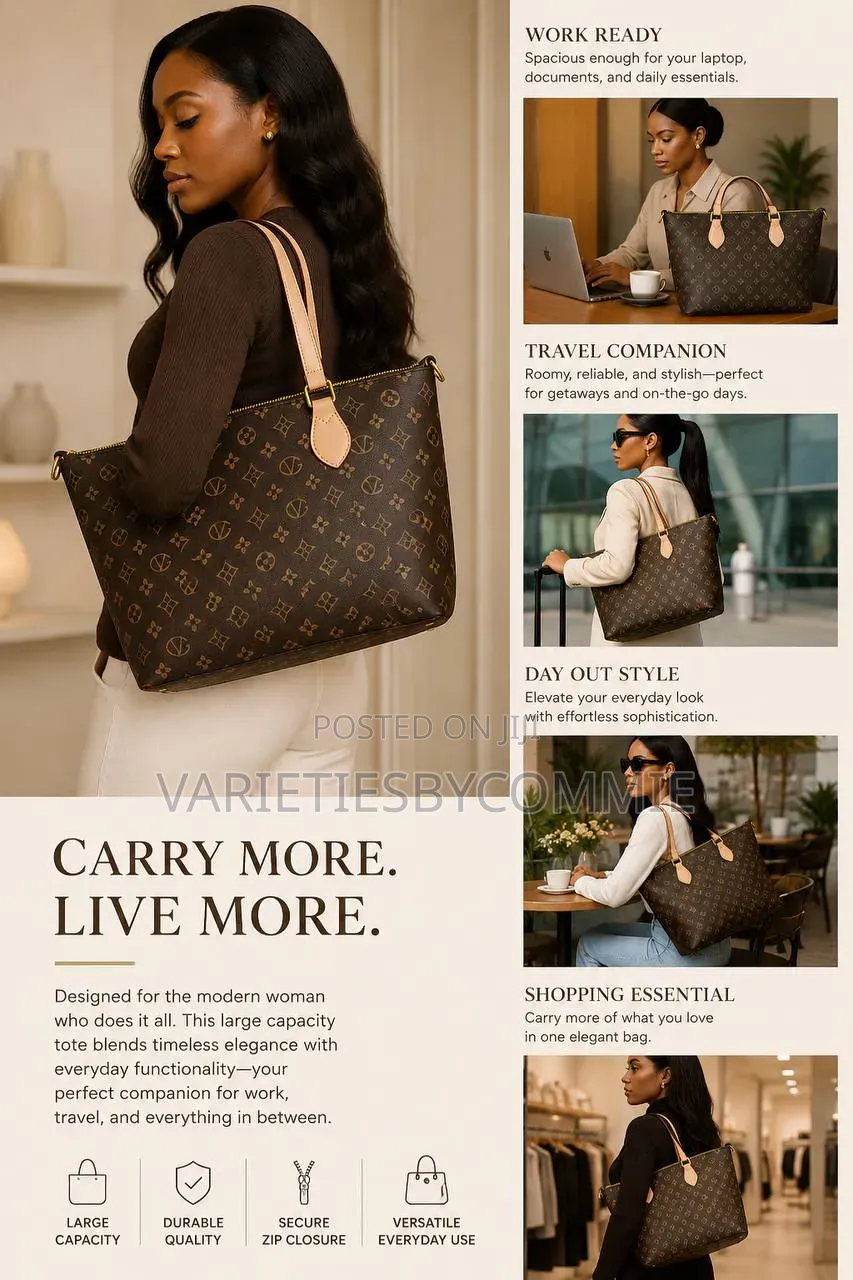 Gv Quality Large Capacity Tote Bag — Brown