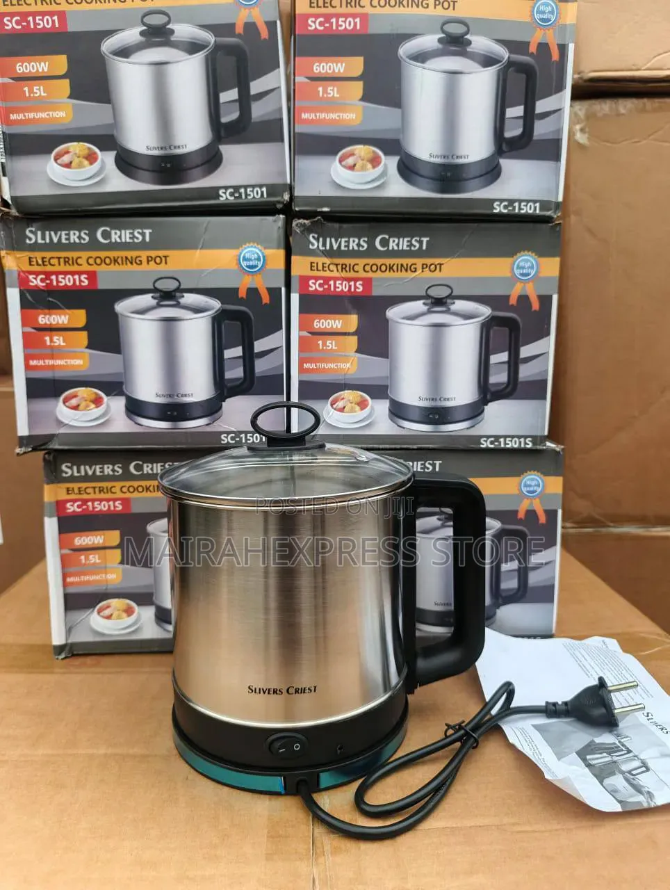 1.5L Slivers Criest Electric Cooking Pot