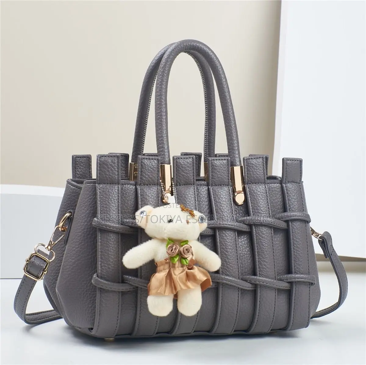 Quality Women’s Leather Handbag With Teddy Charm