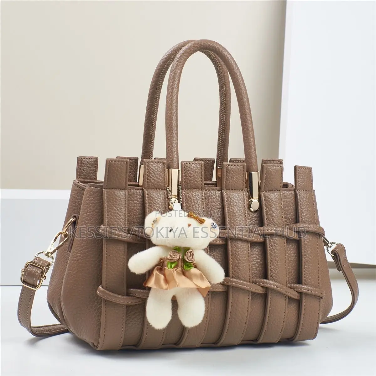 Quality Women’s Leather Handbag With Teddy Charm