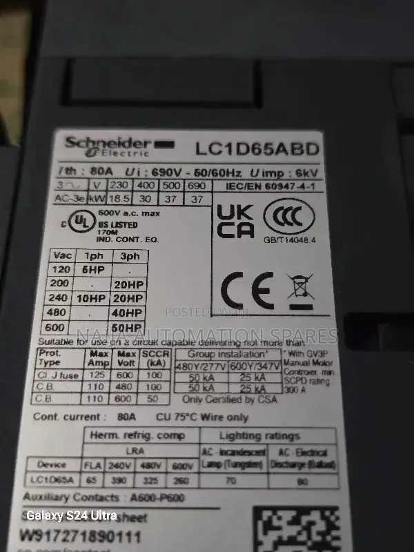 Schneider Lc1d65abd | Tesys D Contactor 3p 65a 440v 24v Dc Coil, 3 No