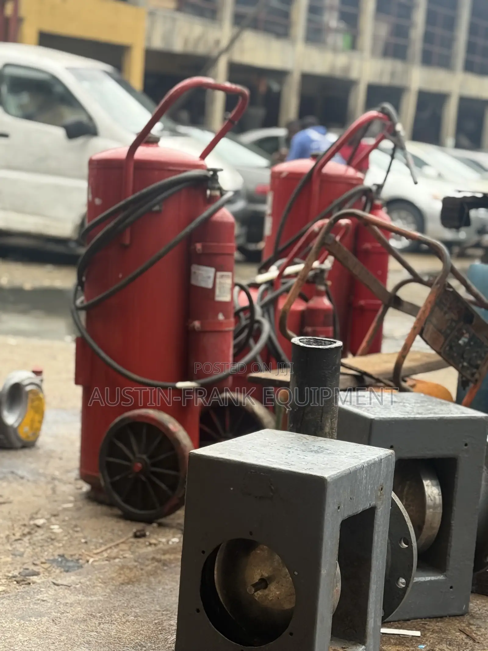 Large, Red, Trolley-Mounted Fire Extinguishers