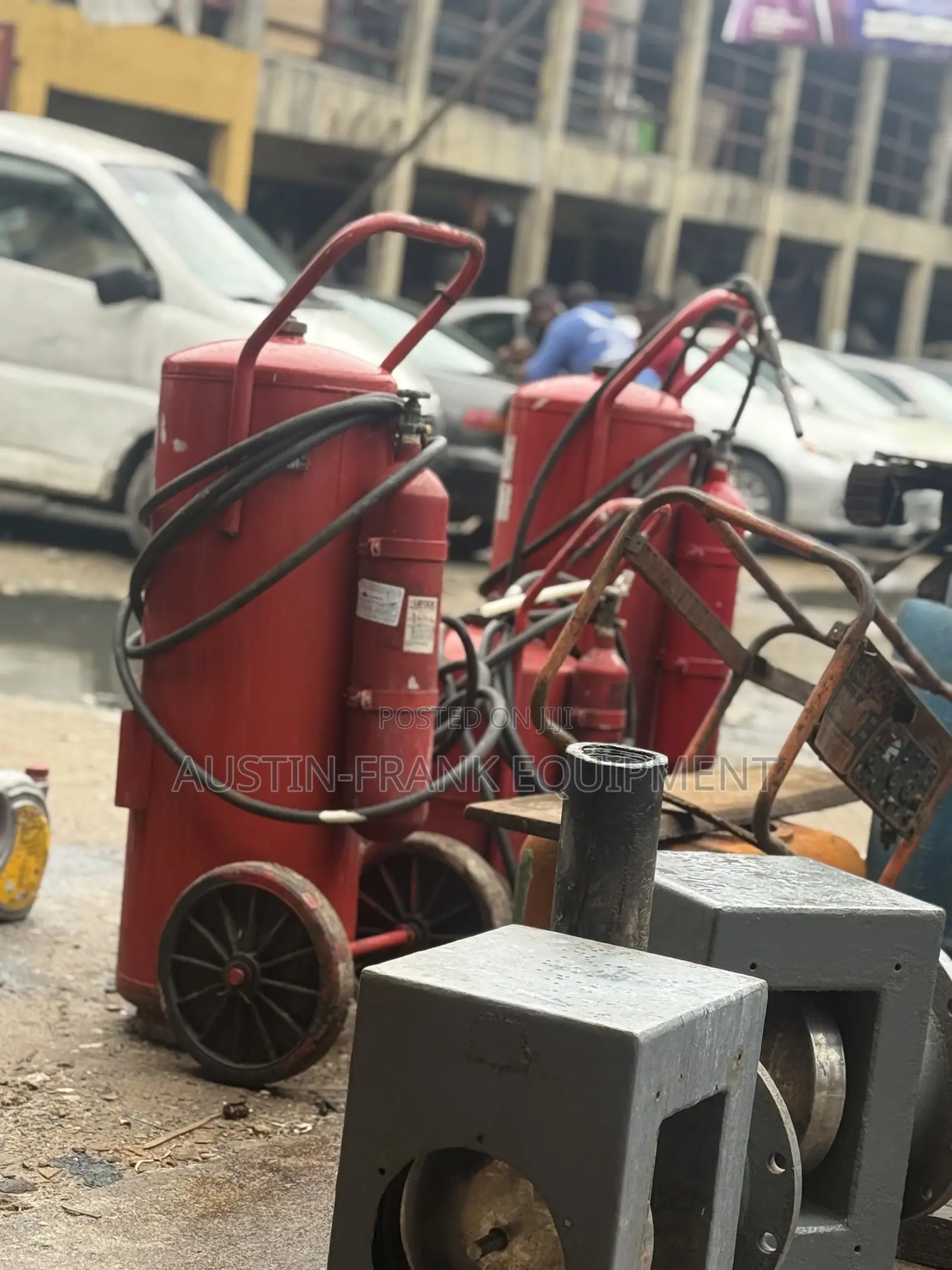 Large, Red, Trolley-Mounted Fire Extinguishers