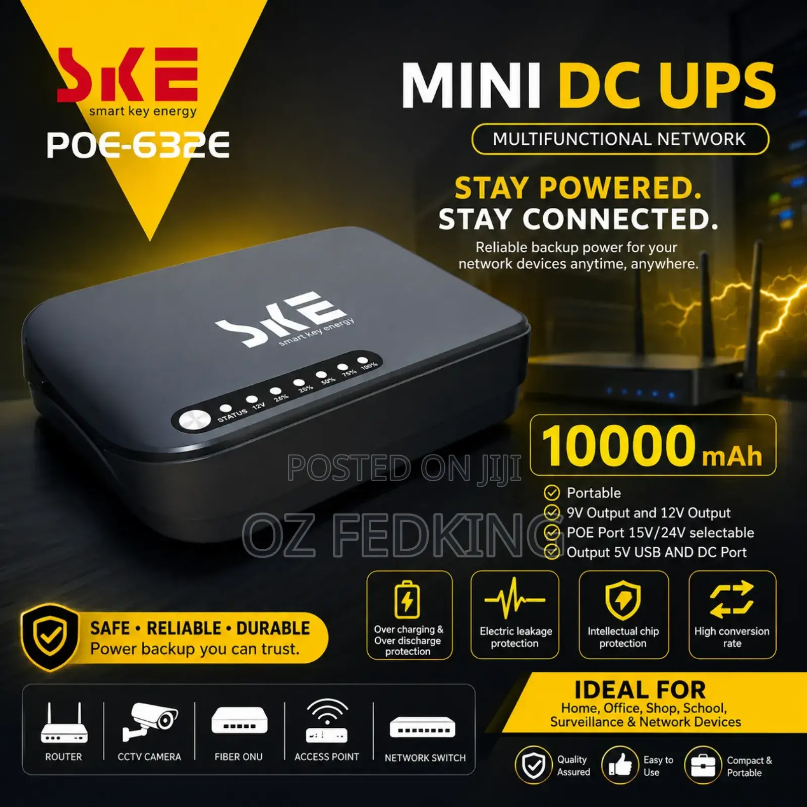 Ske Mini Dc Ups Power Bank for Router 10,000mah