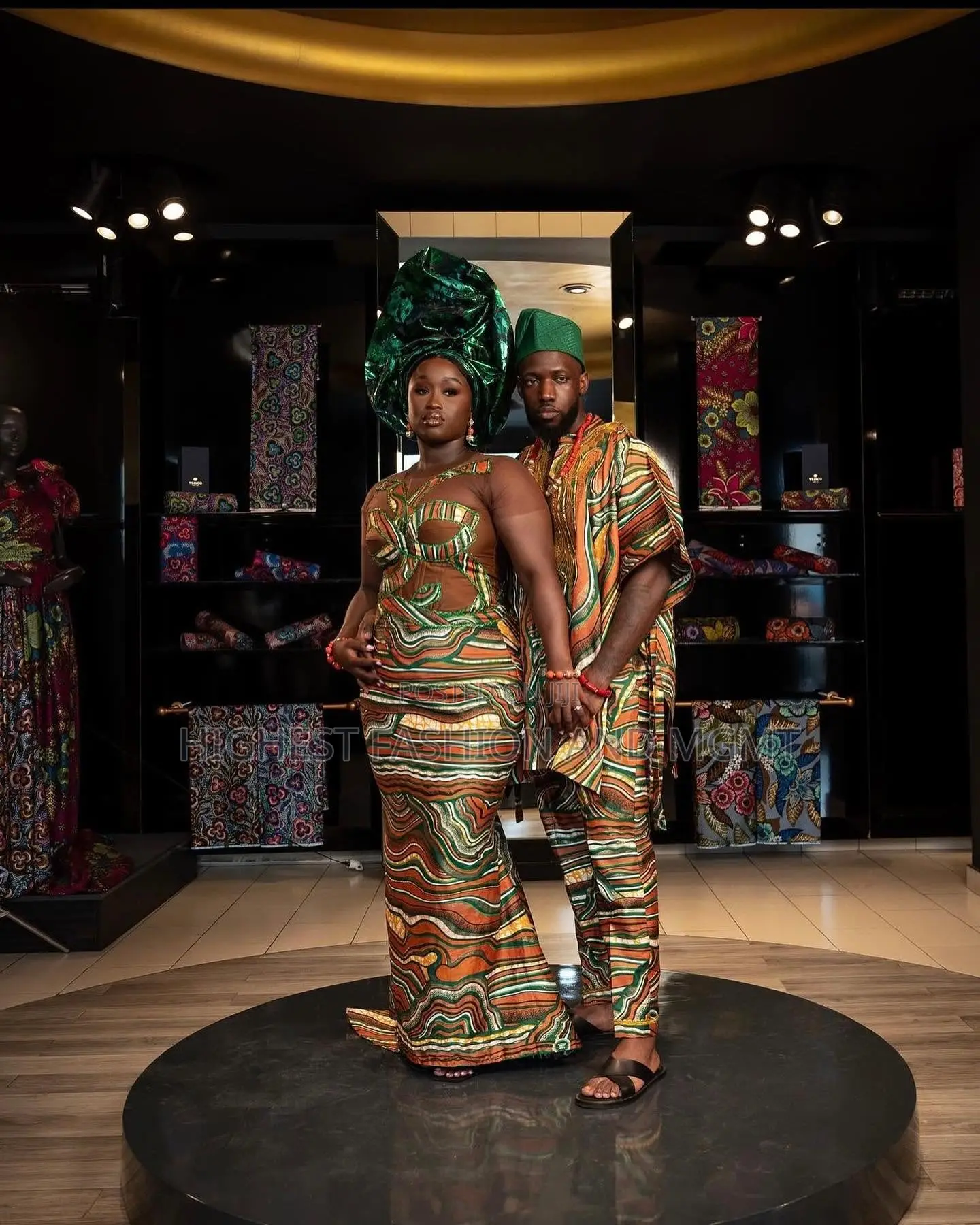 Wavy Patterned Corset Gown Coordinated Agbada Set
