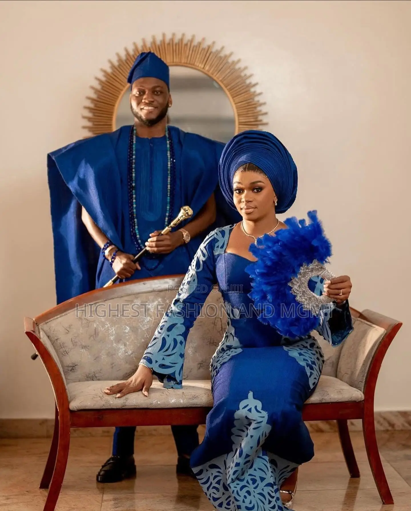 Patterned Blue Gown Royal Blue Agbada Set