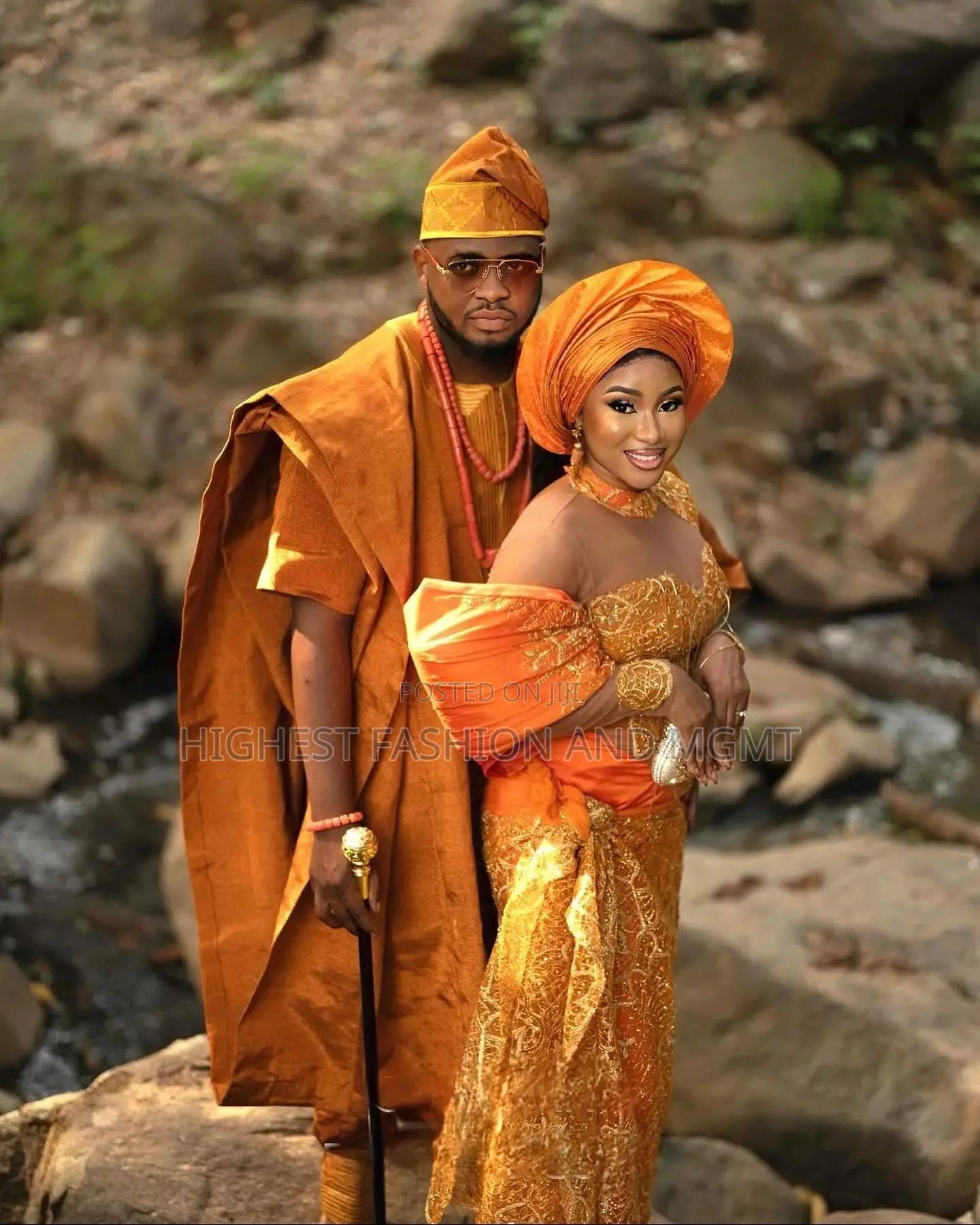 Gold Lace Corset Gown Coordinated Agbada Set