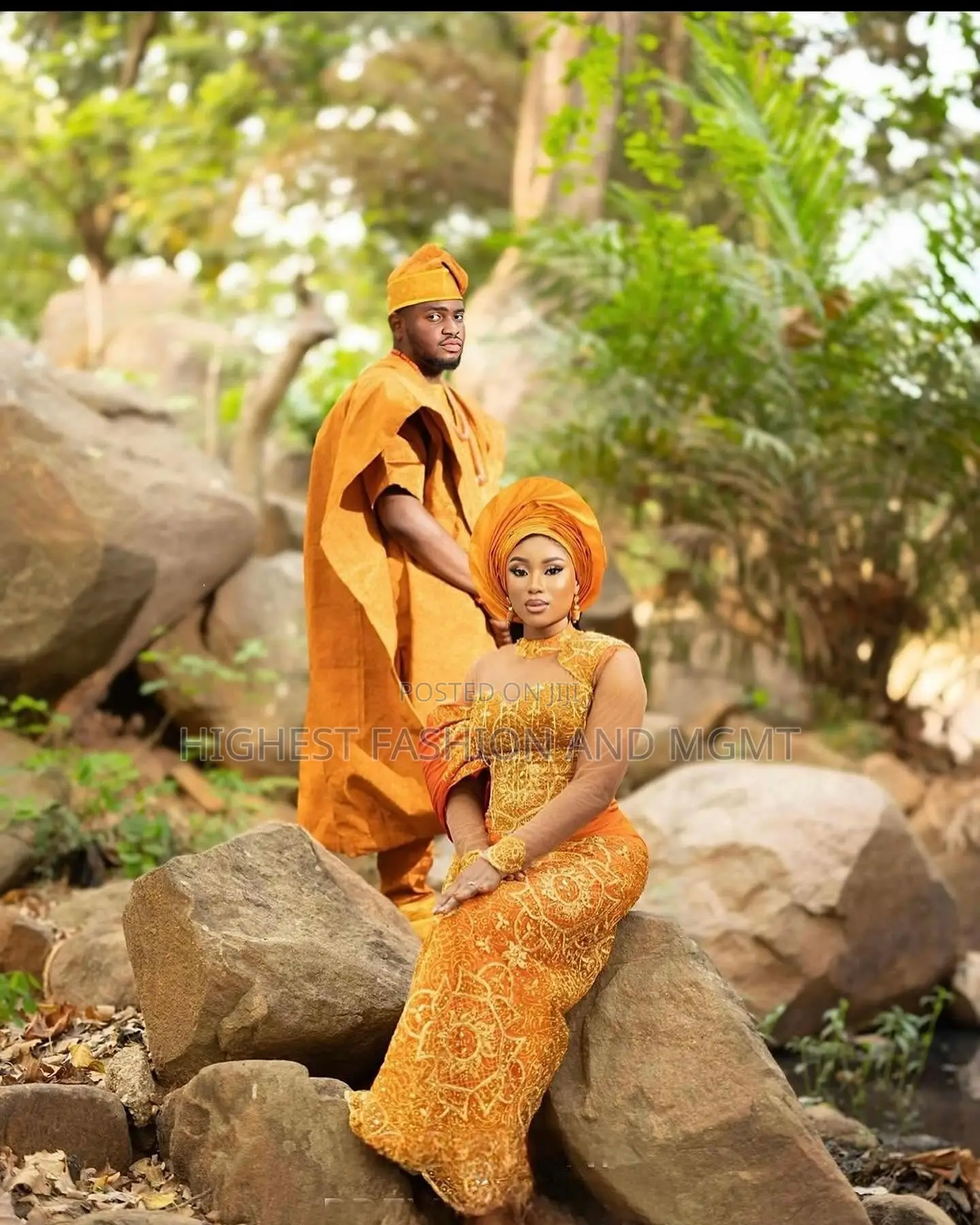 Gold Lace Corset Gown Coordinated Agbada Set