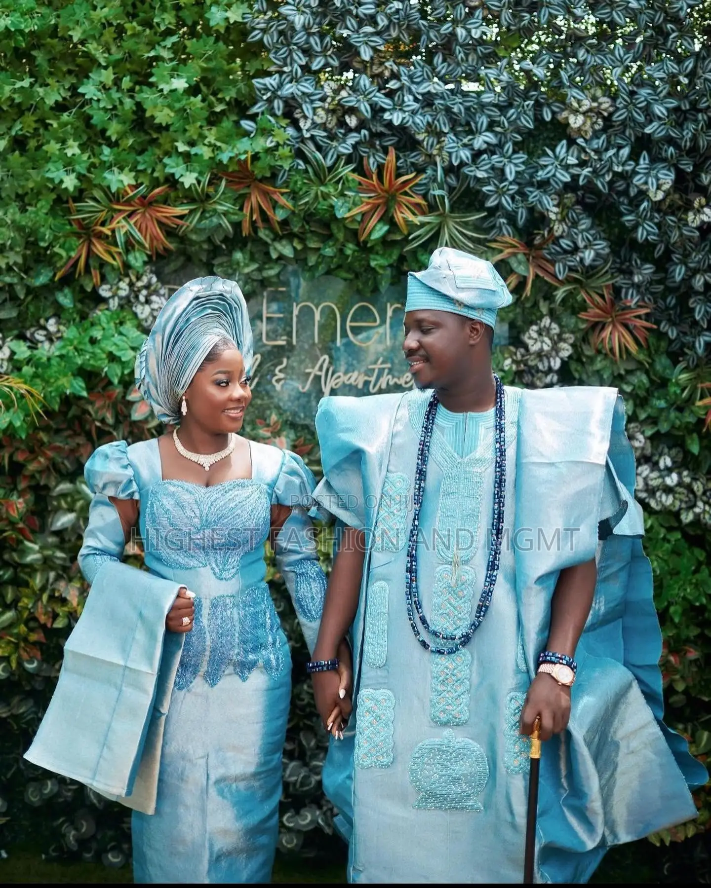 Ice-Blue Damask Corset Gown Agbada Set