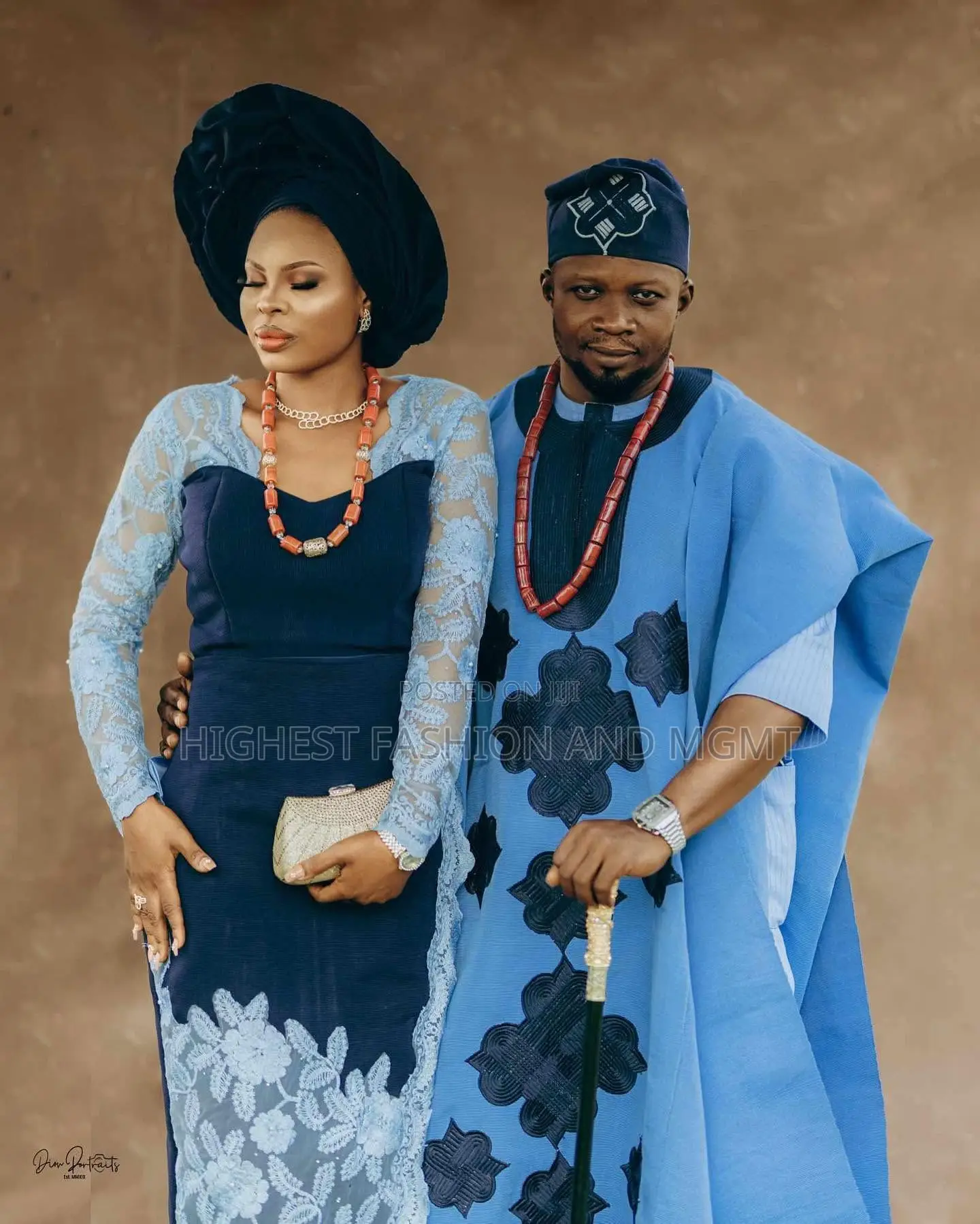 Cornflower-Blue Agbada Navy Lace Gown Set