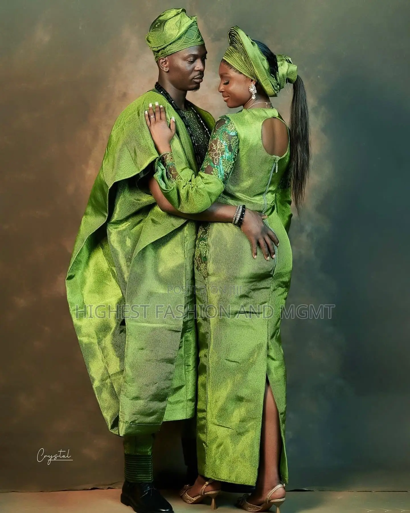 Olive Metallic Brocade Gown Agbada Set