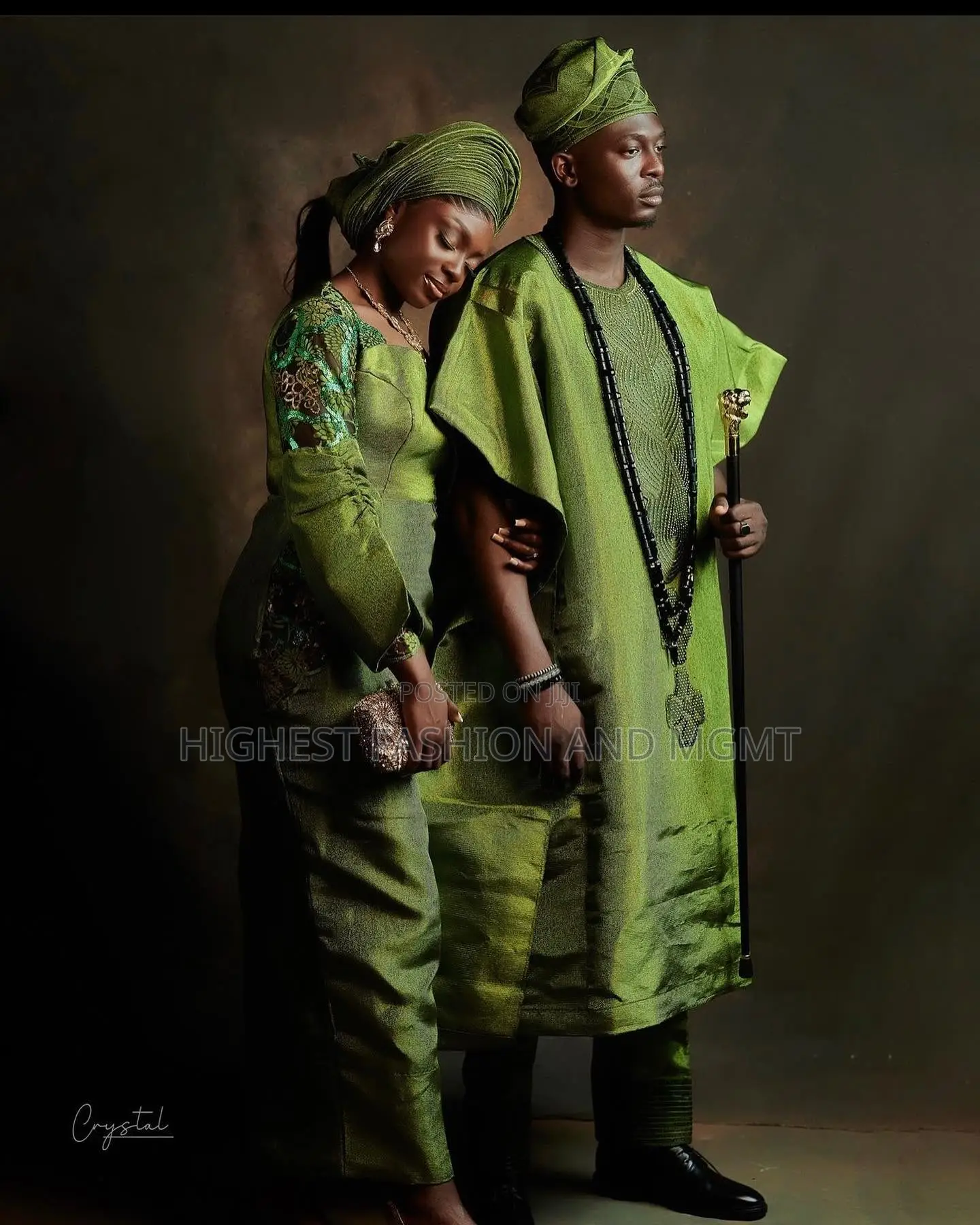 Olive Metallic Brocade Gown Agbada Set