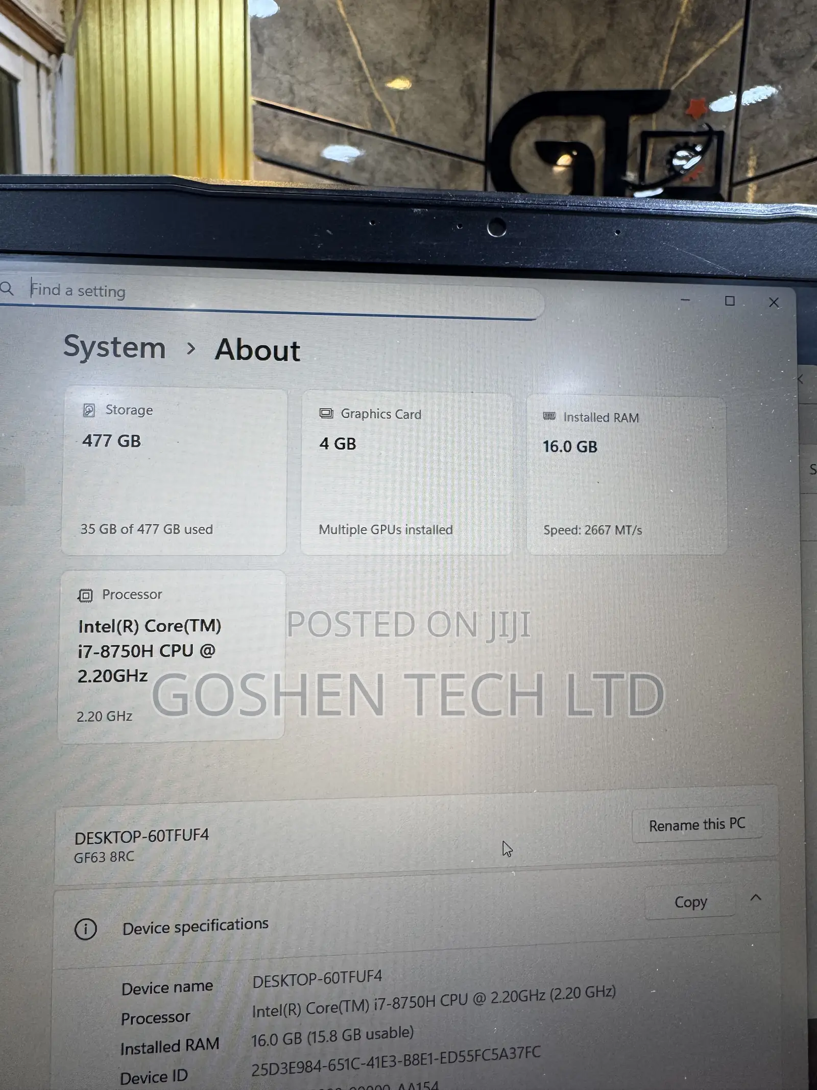 Laptop MSI GF62 8RE 16GB Intel Core i7 SSD 512GB