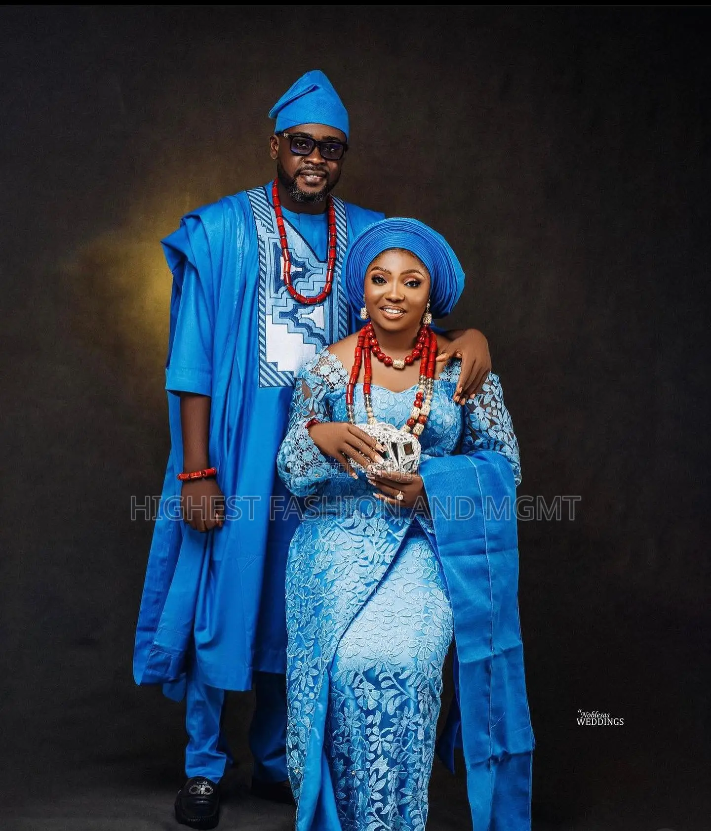 Royal Blue Lace Gown Agbada Set