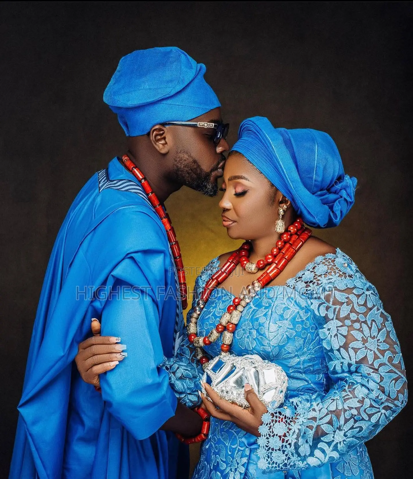 Royal Blue Lace Gown Agbada Set
