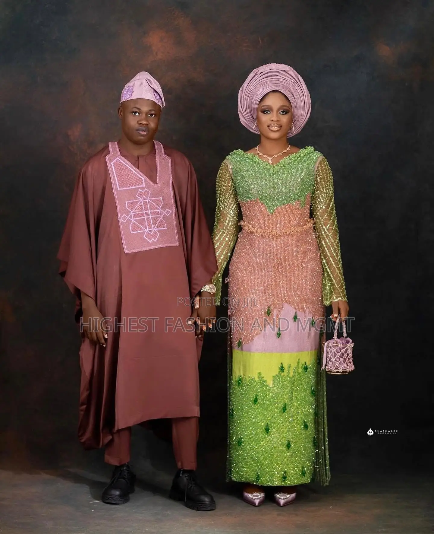 Beaded Multi-Tone Gown Cocoa Agbada Set