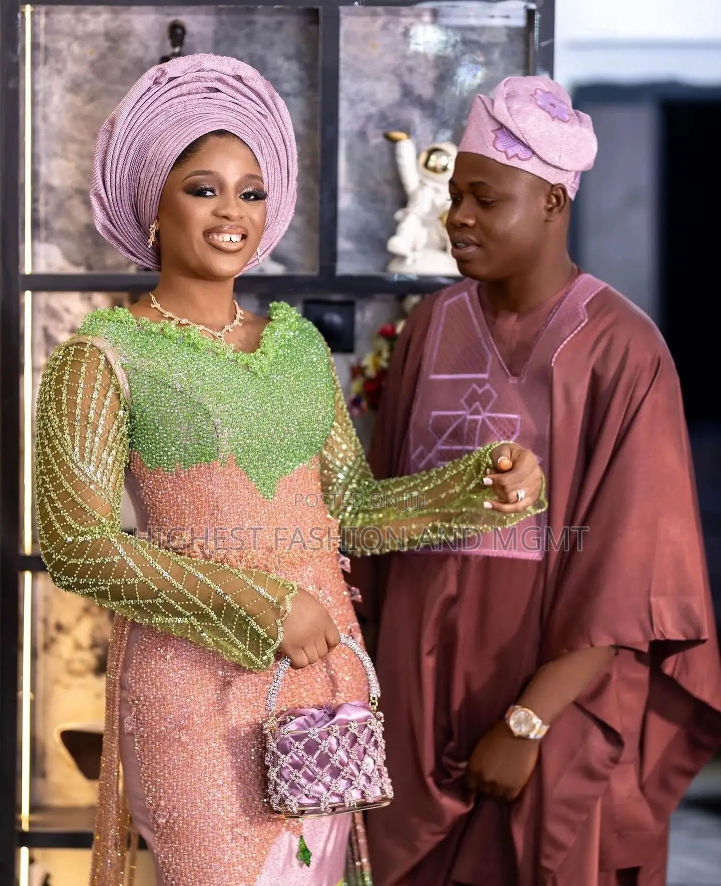 Beaded Multi-Tone Gown Cocoa Agbada Set