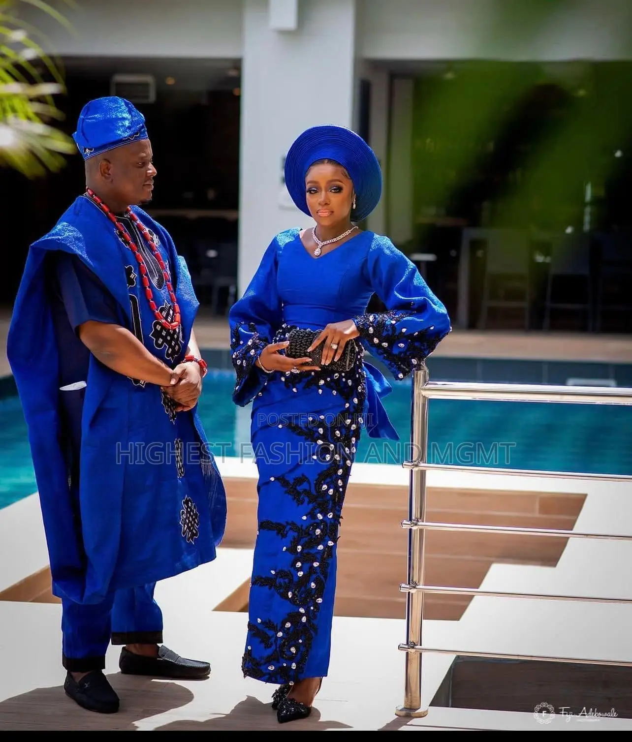 Cobalt Blue Appliqué Gown Agbada Set