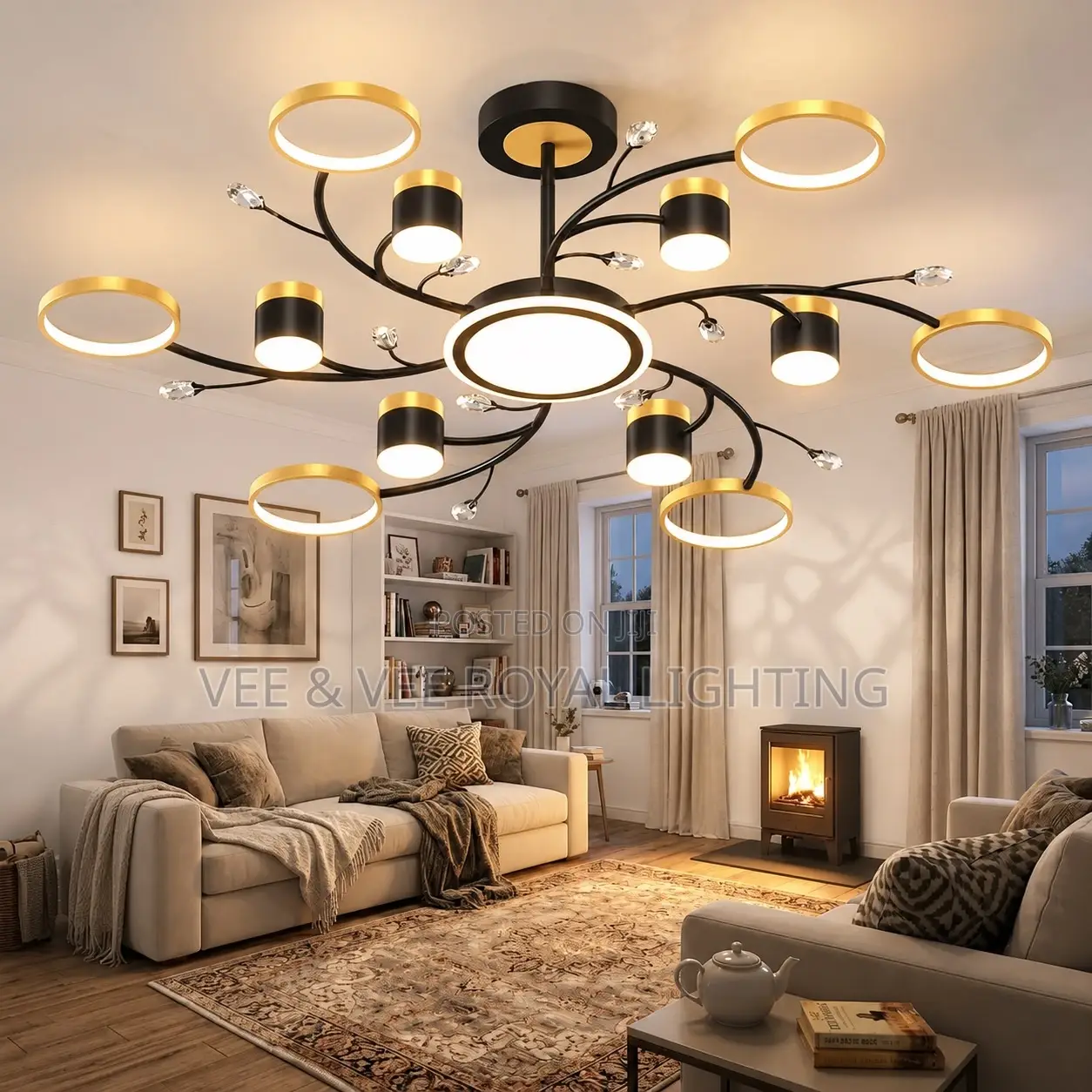 Luxury Modern LED 5 Ring Chandelier- For Living Room, Master’s Bedroom