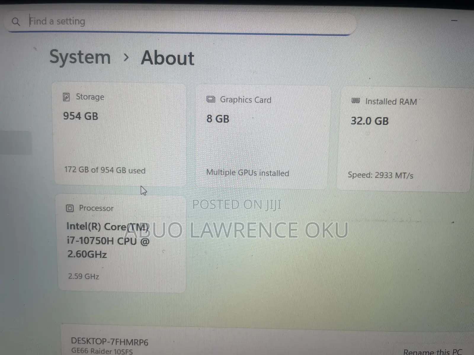Laptop MSI 32GB Intel Core i7 HDD 32GB