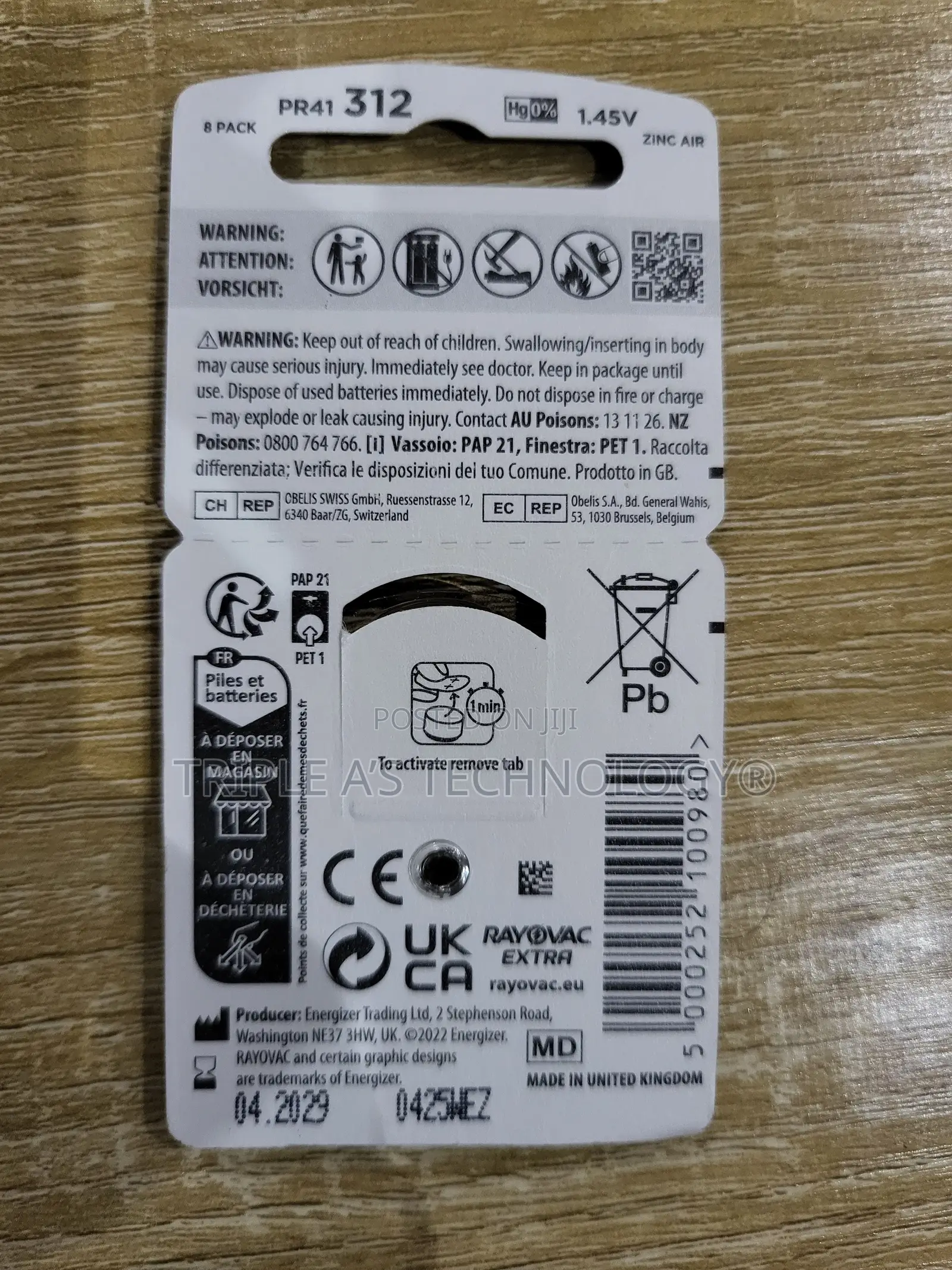 Hearing Aid Zinc Air Batteries Size A10, A13, 312 and 675