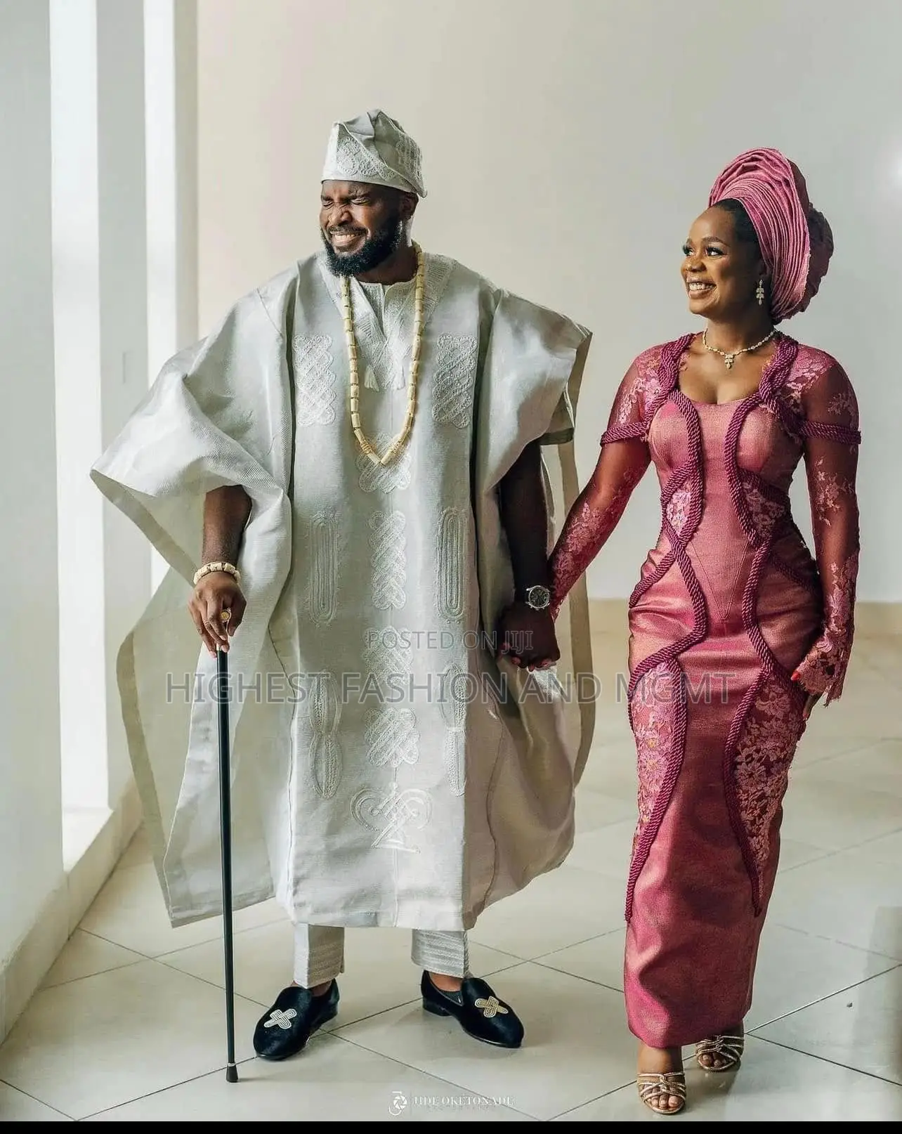 Dusty-Rose Corset Gown Silver-Champagne Agbada Set