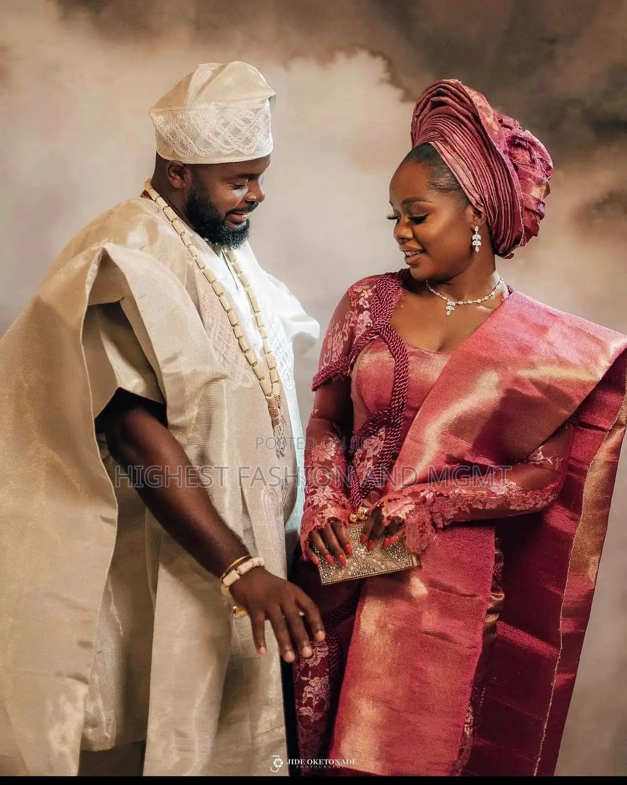 Dusty-Rose Corset Gown Silver-Champagne Agbada Set